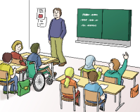 Kinder mit Lehrer im Klassenzimmer
