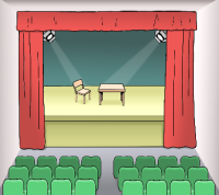 Theaterbühne mit offenem Vorhang