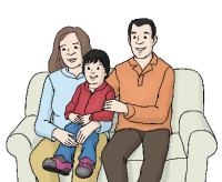 Eltern mit Kind auf einer Couch
