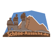 Ein Logo mit Wanderern vor einem Berg